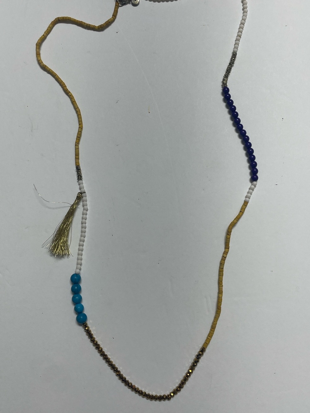 LOFT Multicolor Beaded Necklace with Tassel — Blue, Turquoise & Gold